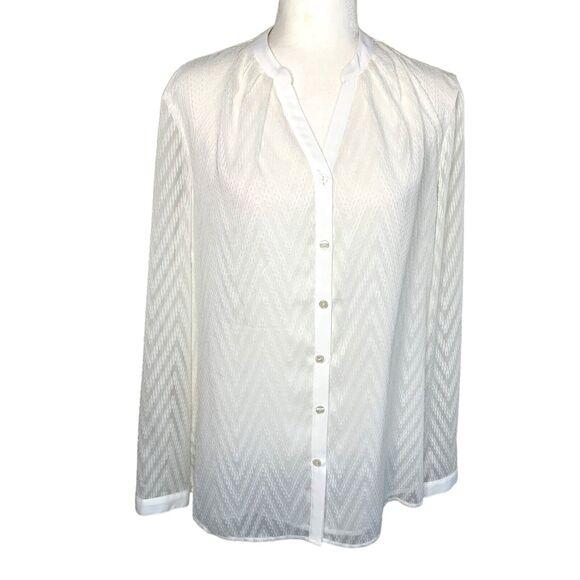 Coldwater Creek Blouse V-Neck Long Sleeve Button Down Sheer Cream Size Medium - Picture 1 of 7